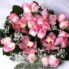 Pink orchids and roses