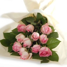 Twelve pink roses bouquet